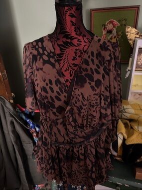 Brown Animal Print Wrap Blouse